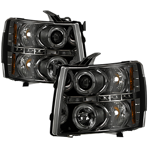 Spyder Auto Chevy Silverado 1500/2500/3500 Black Halogen LED Projector Headlight 